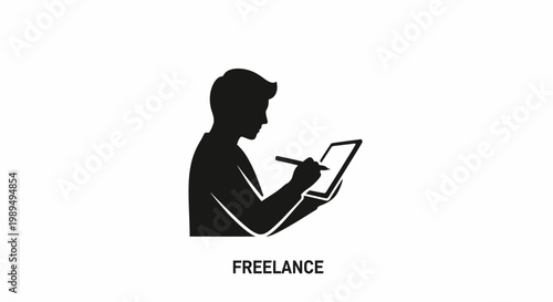 Silhouette of Freelance Writer Working on Tablet.