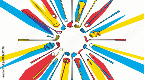 Colorful Golf Clubs Radiating from Center.