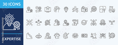 expertise
 - Icon Collection. Thin outline Set contains such Icons as advice, digitalization, potential and more. Simple web icons set
