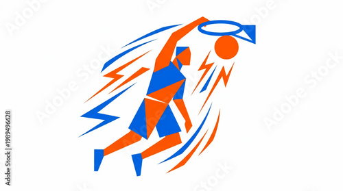 Dynamic Basketball Player Dunking with Energetic Motion Lines.