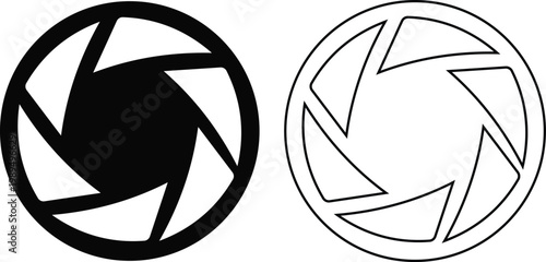 Camera shutter icon set collection group, aperture lens diaphragm photography symbol vector pack, camera iris shutter circle icons, flat and line style black icons isolated on transparent background