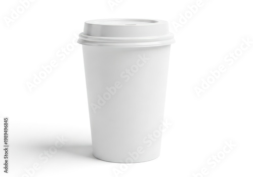 Isolated plain white paper coffee cup with lid for takeaway beverages, mockup for branding design and marketing needs