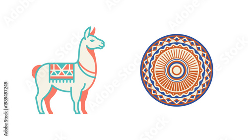Stylized Llama and Circular Ornamental Pattern A Unique Vector Illustration for Diverse Design Projects