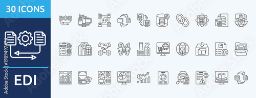 edi - Icon Collection. Thin outline Set contains such Icons as exchange, transfer, interchange and more. Simple web icons set
