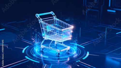 Digital Shopping Cart on Futuristic Technology Background