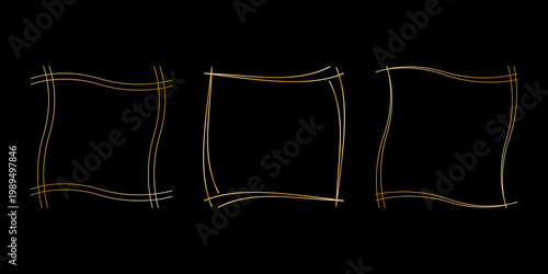 A set of square thin decorative frames. A luxurious minimalist collection.  Linear decorative banners on a black background.