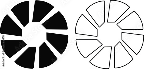 Camera shutter icon set collection group, aperture lens diaphragm photography symbol vector pack, camera iris shutter circle icons, flat and line style black icons isolated on transparent background