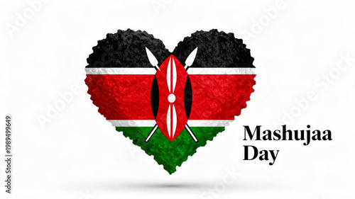 Mashujaa Day Heart - Shaped Kenyan Flag Illustration