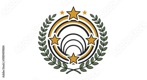 Graphic design element with laurel wreath and stars.