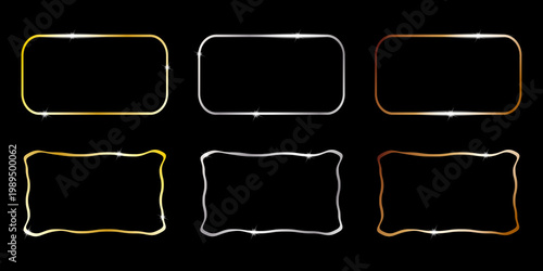 A set of frames. A luxurious minimalist collection. Premium geometric rectangles. Linear decorative banners on a black background.
