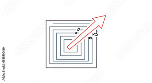 Geometric maze design with red arrow.