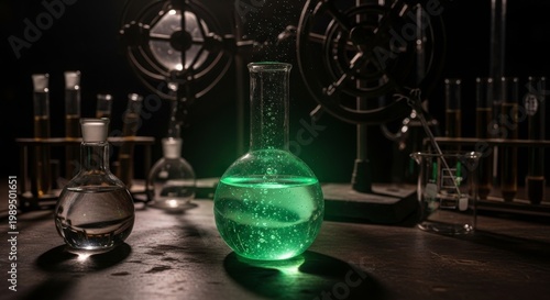 Glowing Laboratory Flask with Luminescent Liquid