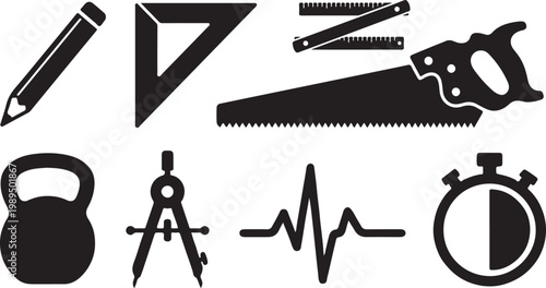Traditional Hand Saw Vector Icon: Carpenter's wood cutting tool black silhouette isolated on white background.