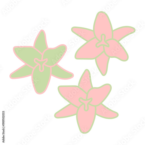 Cute Hand Drawn Flower Icons in Soft Pink and Green, Abstract Flower Shapes Collection in Pastel Colors