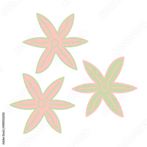 Cute Hand Drawn Flower Icons in Soft Pink and Green, Abstract Flower Shapes Collection in Pastel Colors