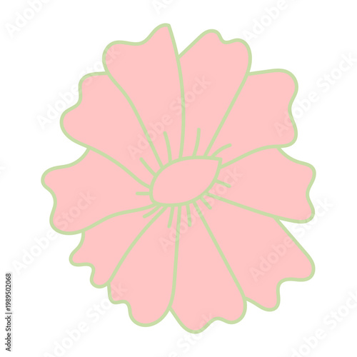 Cute Hand Drawn Flower Icons in Soft Pink and Green, Abstract Flower Shapes Collection in Pastel Colors