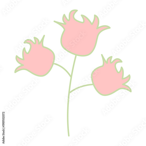 Cute Hand Drawn Flower Icons in Soft Pink and Green, Abstract Flower Shapes Collection in Pastel Colors