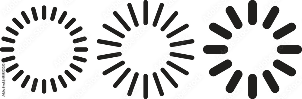 Fototapeta premium Bold Circular Loading Spinner Icons with Thick Bars and Rounded Segments Isolated PNG