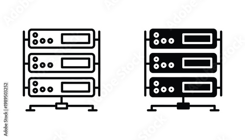 Server rack database and data storage network infrastructure icon set for cloud computing and technology services