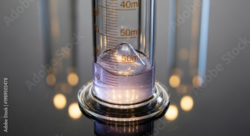 Graduated Cylinder Holding Shimmering Liquid in Laboratory