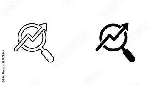 Financial growth chart inside a magnifying glass icon representing market analysis and business performance tracking