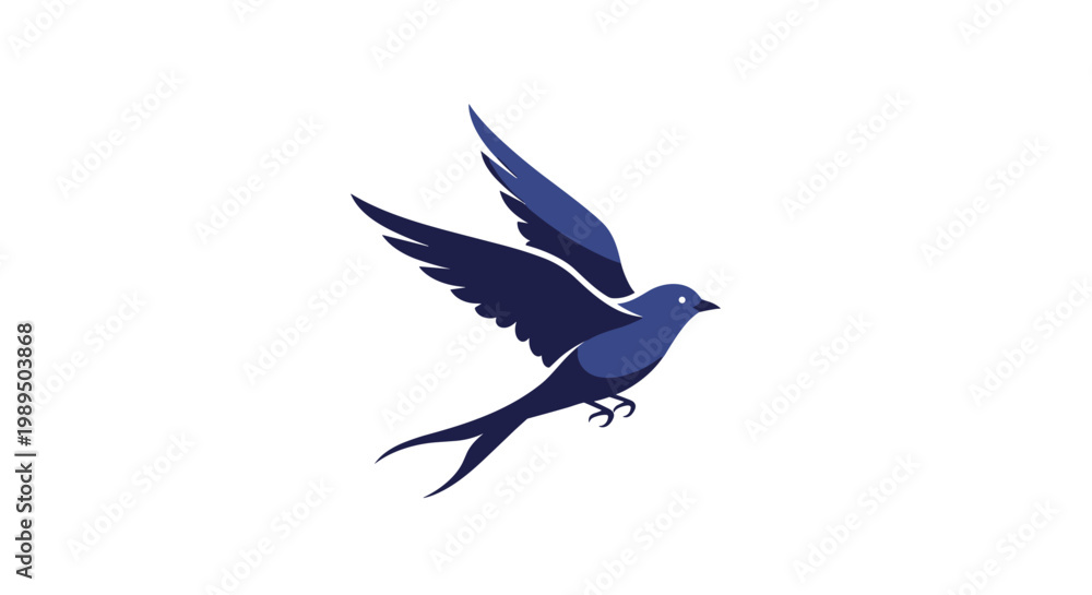 Obraz premium Elegant blue swallow bird soaring through the air with its wings spread wide isolated on a clean white background for nature designs.