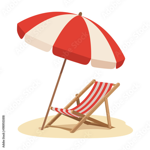 Fotografija Beach Chair with Umbrella – Seaside Relaxation Vector Drawing