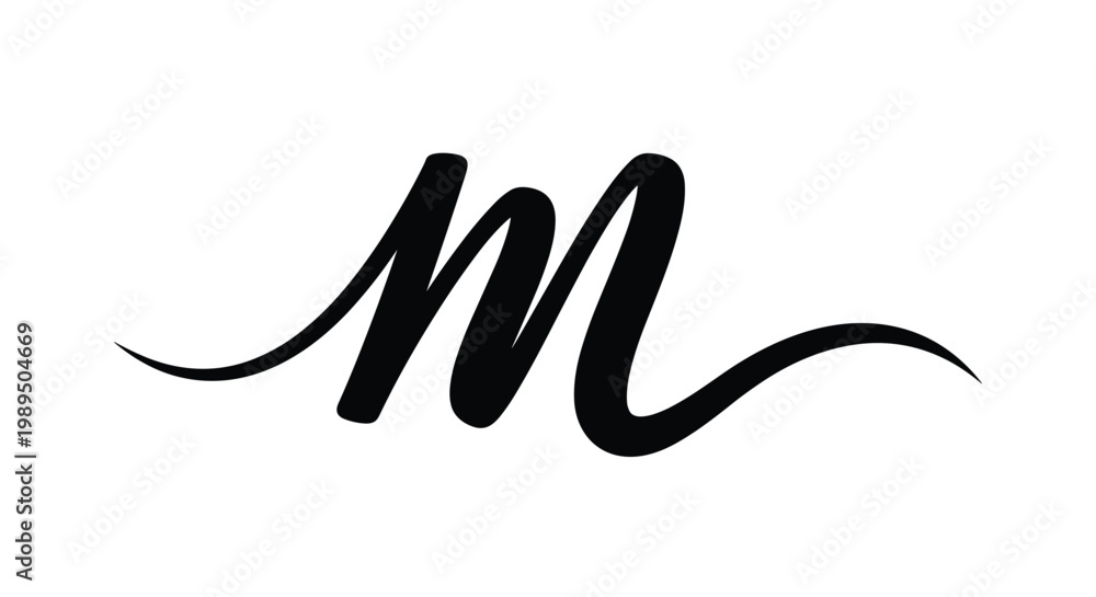 Fototapeta premium Elegant black calligraphic letter m in a flowing cursive script font isolated on a white background for logo and brand design.