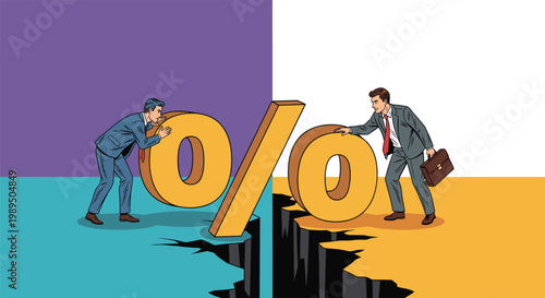 Strong confident lumberjack or industrial worker in overalls with an axe on his shoulder against a sunburst background.