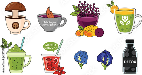 Magic Fantasy Potion Bottle Vector Icon Set Featuring Health Elixir, Mana Nectar, Stamina Brew, Speed Potion, and Mystery Alchemy Flasks for RPG Game UI