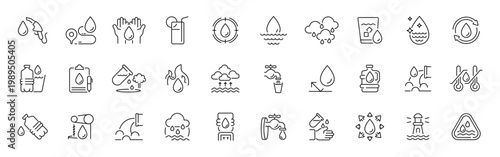 Photos Water conservation outline icon set: thin line, editable stroke, linear style sy