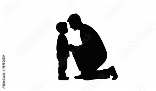 Father kneeling talking to son silhouette family bonding vector