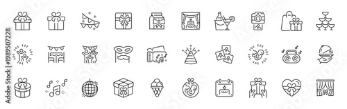 Celebration and party outline icon set. editable stroke thin line style for festive occasions