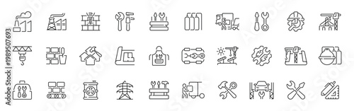 Construction and maintenance line icon set. editable stroke design in modern thin line outline style