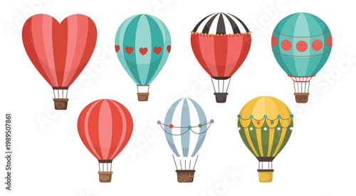 Colorful Hot Air Balloons Floating in Sky – Patterned Balloon Vector Illustration