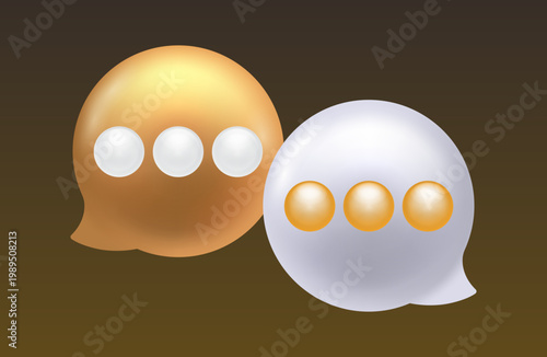 Gold and Silver Chat Bubble Icons with 3D Glossy Effect. Messaging Dialogue Speech Bubbles Vector Illustration