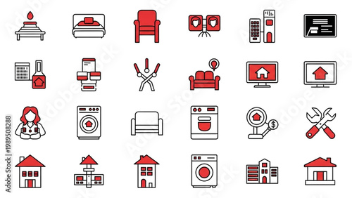 Collection of 2D AutoCAD icons for home appliances and tools