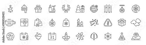 Christmas and winter holiday outline icon set in thin line style with editable stroke