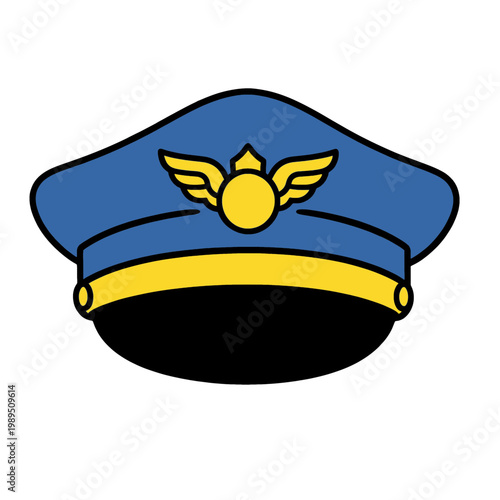 Pilot Hat with Wings Emblem Flat Icon