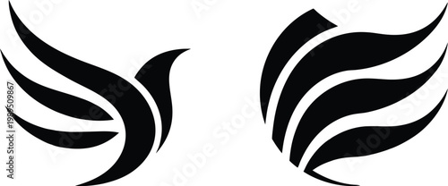Modern minimalist bird and feather wing icon set for corporate identity, Abstract vector logo collection featuring stylized bird and flight symbols