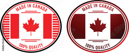 Two circular 'made in canada' badges with canadian flag design