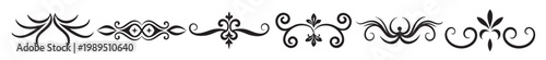 Decorative borders and dividers collection with elegant swirls and ornate designs for various creative projects. Collection of elegant decorative dividers and flourishes in black and white design, vec