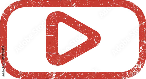 A red play button icon with a distressed texture for video or media playback