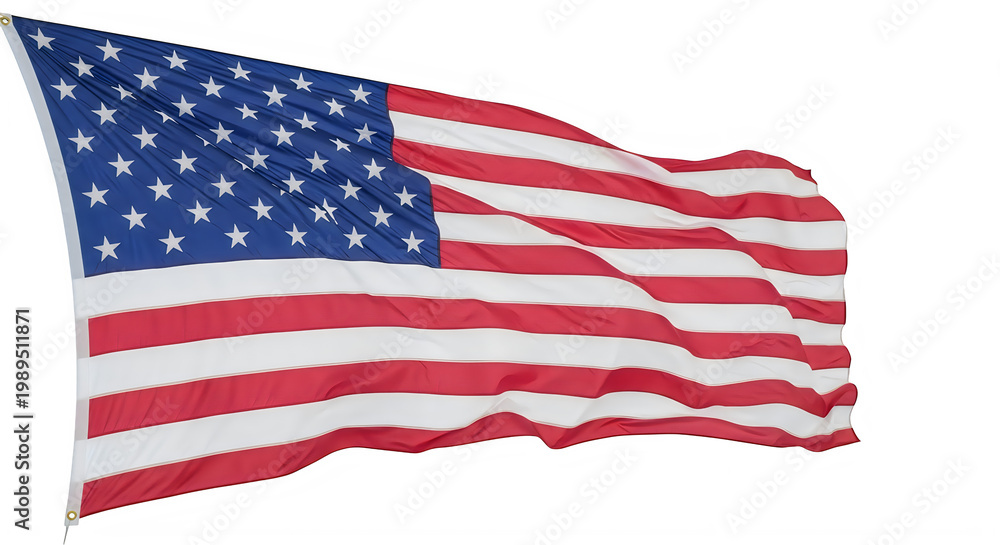 Fototapeta premium American USA flag waving in wind isolated on transparent background