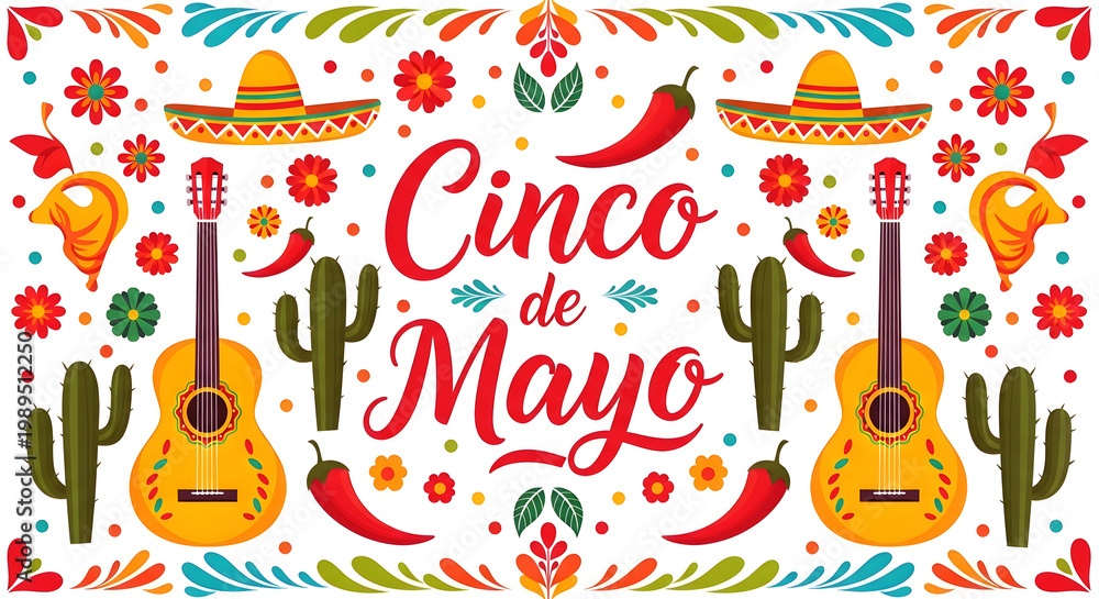 Naklejka premium Festive cinco de mayo illustration with traditional mexican elements and vibrant colors
