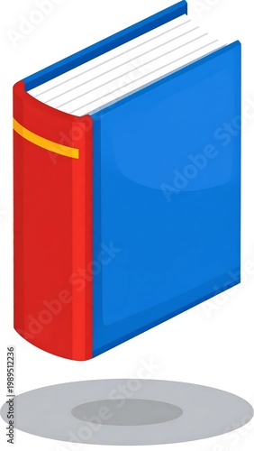 Colorful Isometric Book Illustration With A Red Spine Blue Cover And White Pages Isolated On A White Background With A Gray Shadow