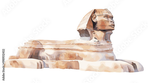 Great Sphinx of Giza. Great Sphinx of Giza hand drawn watercolor illustration on white background