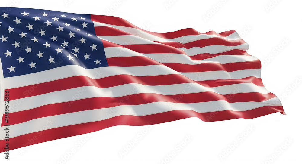 Obraz premium American flag waving in wind with stars and stripes isolated on transparent background