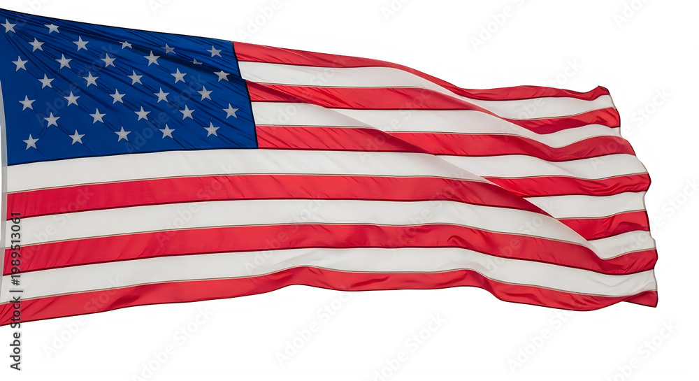 Obraz premium Waving American USA flag with stars and stripes isolated on transparent background