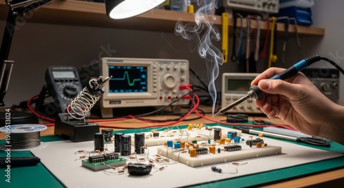 Hand soldering electronic components on a circuit board